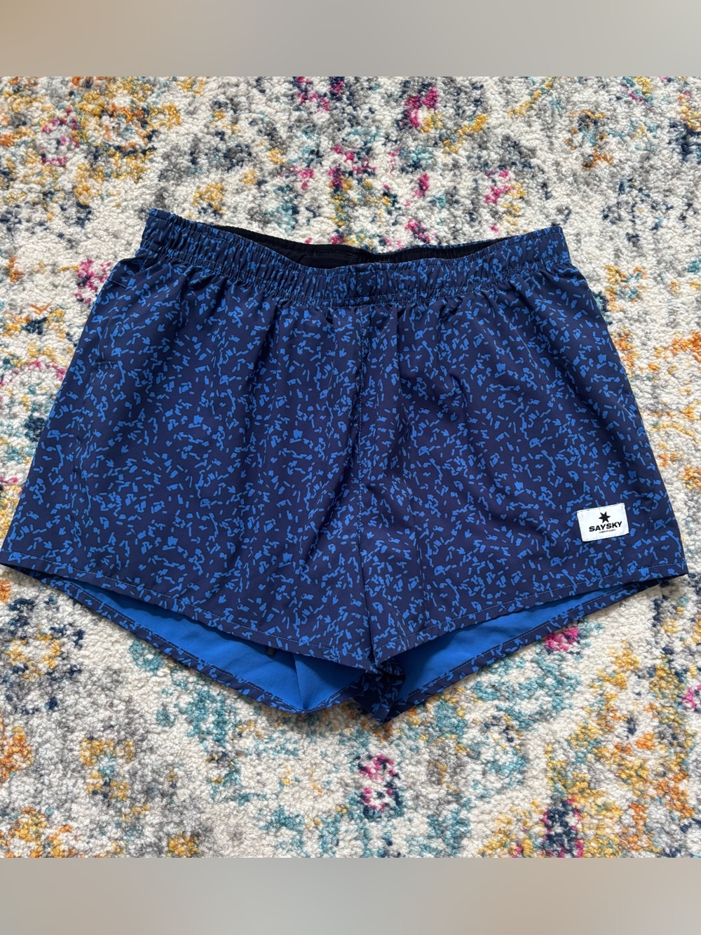 SaySky Women's Navy Blue patterned Running Shorts large lined